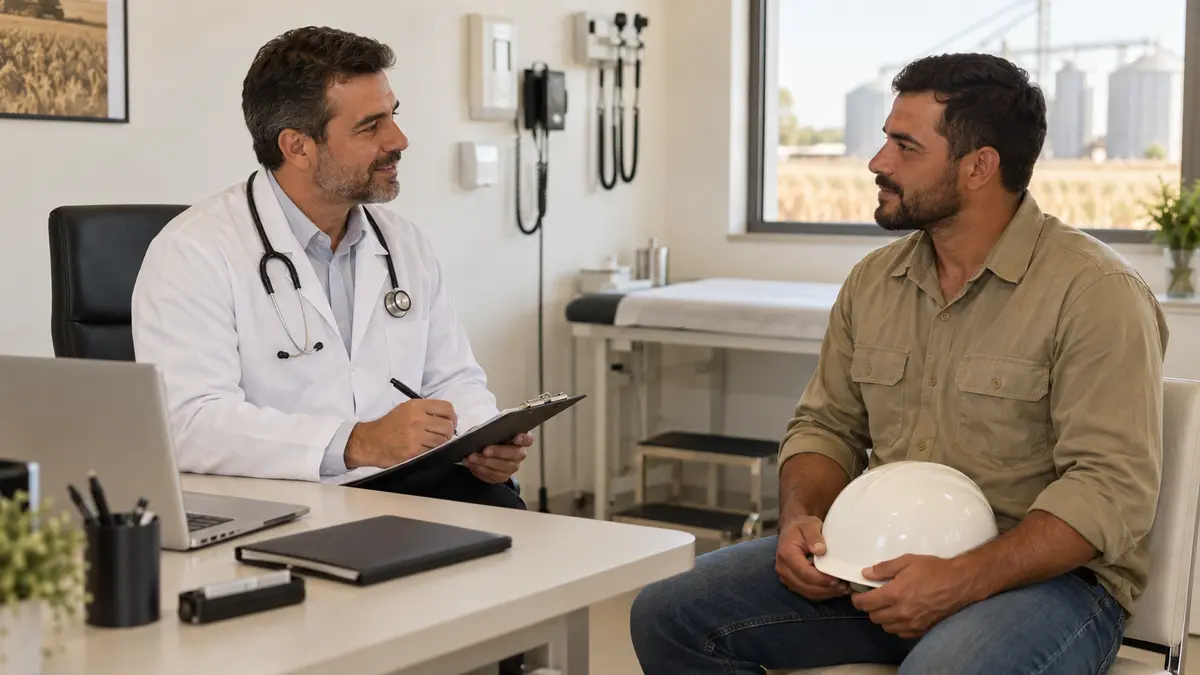 Consulta de Medicina do Trabalho com trabalhador do setor agrícola em Sapezal